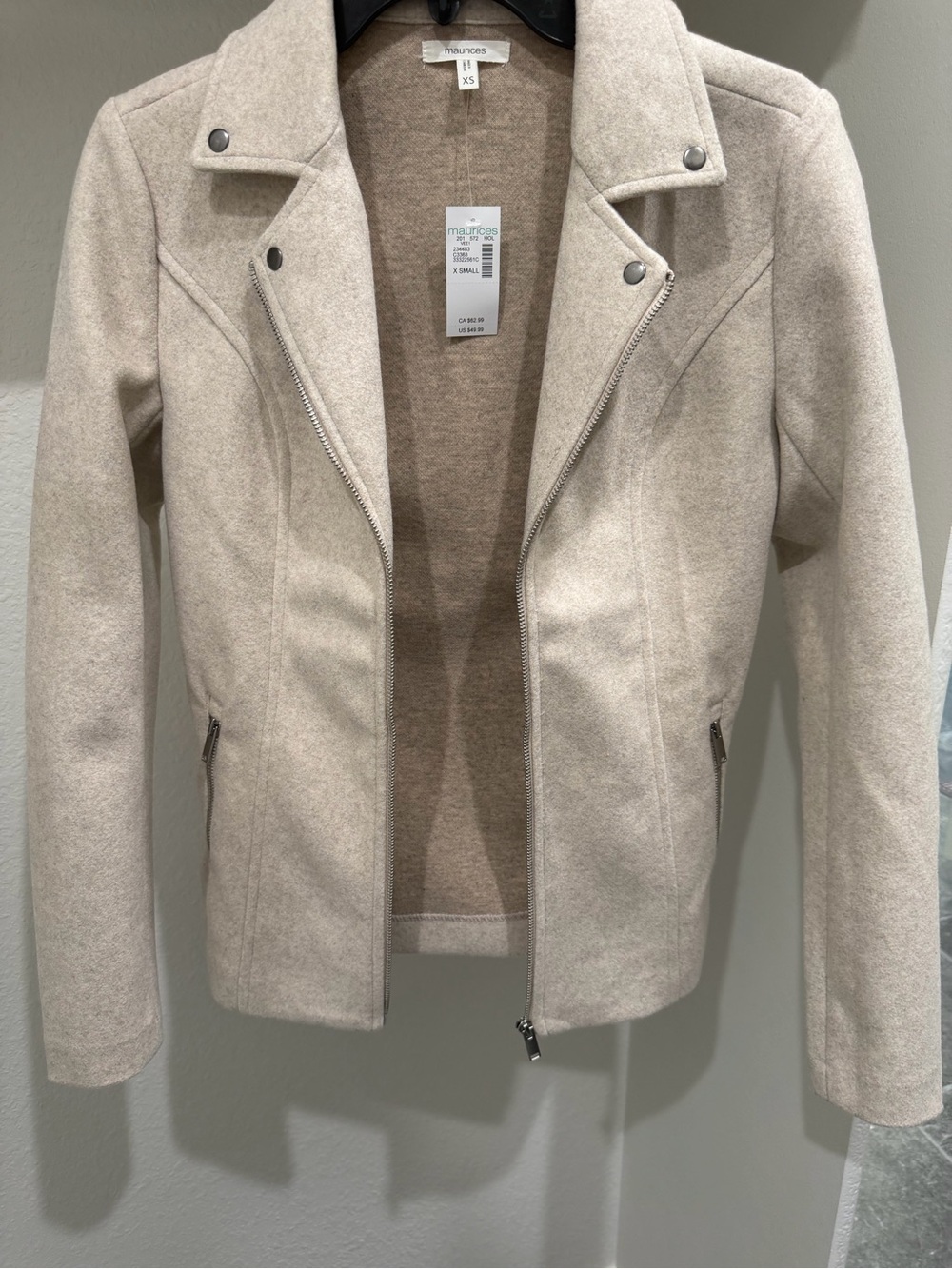Maurices Light Cream Moto Jacket with Silver Hardware